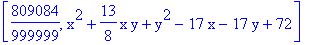 [809084/999999, x^2+13/8*x*y+y^2-17*x-17*y+72]